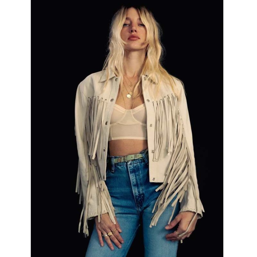 Understated Leather Mustang Jacket Marshmellow Leather Beige Fringe